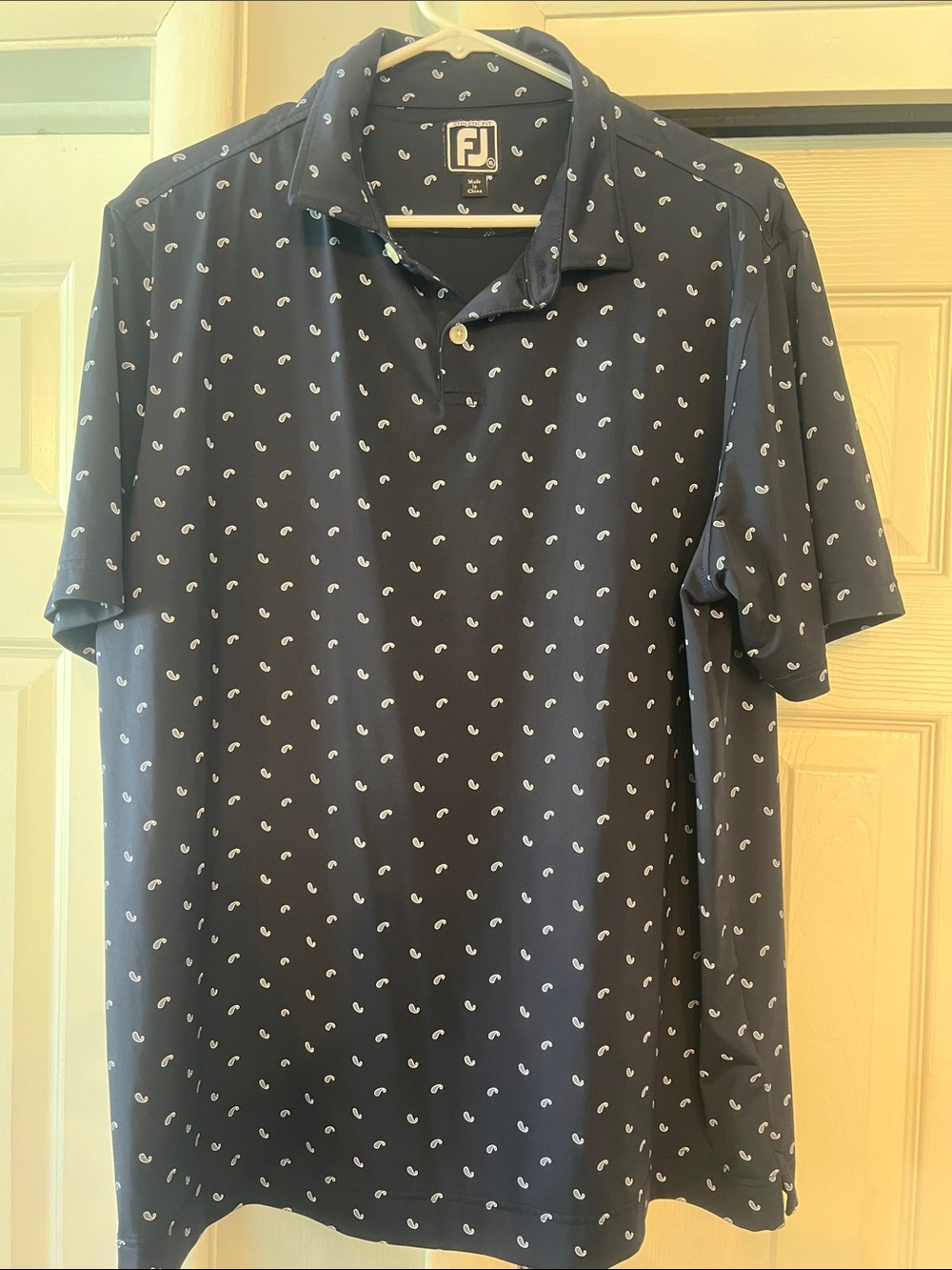 FootJoy Men's Navy Polo with Small White Paisley Motif